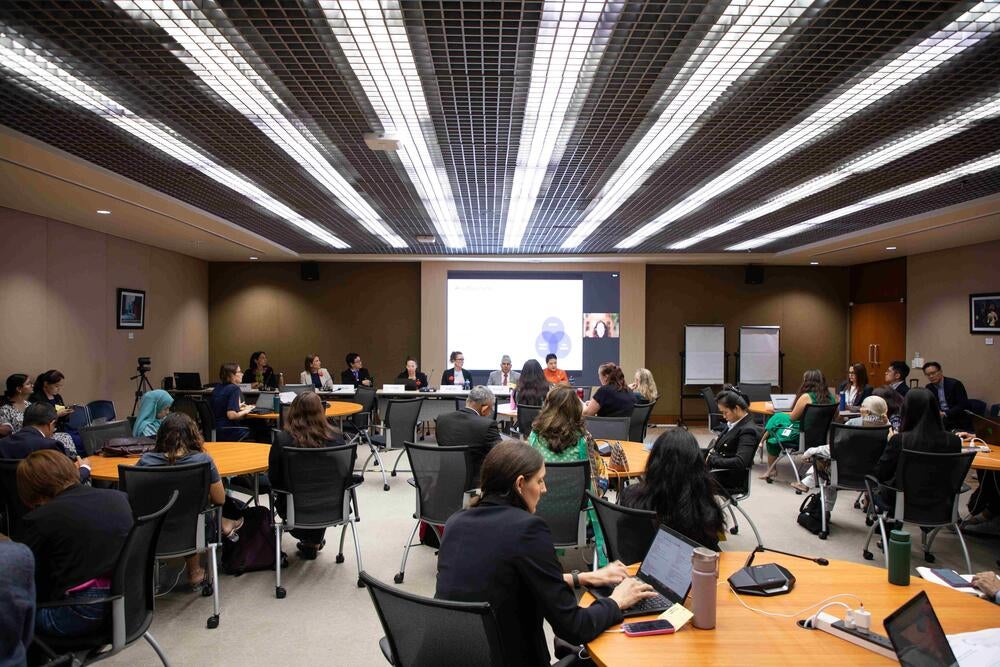 Panelists and participants at the 12th APFSD side event on preventing violence against women, discussing evidence-based solutions and promising practices from the region. Photo: UNFPA / Yongxi Lin