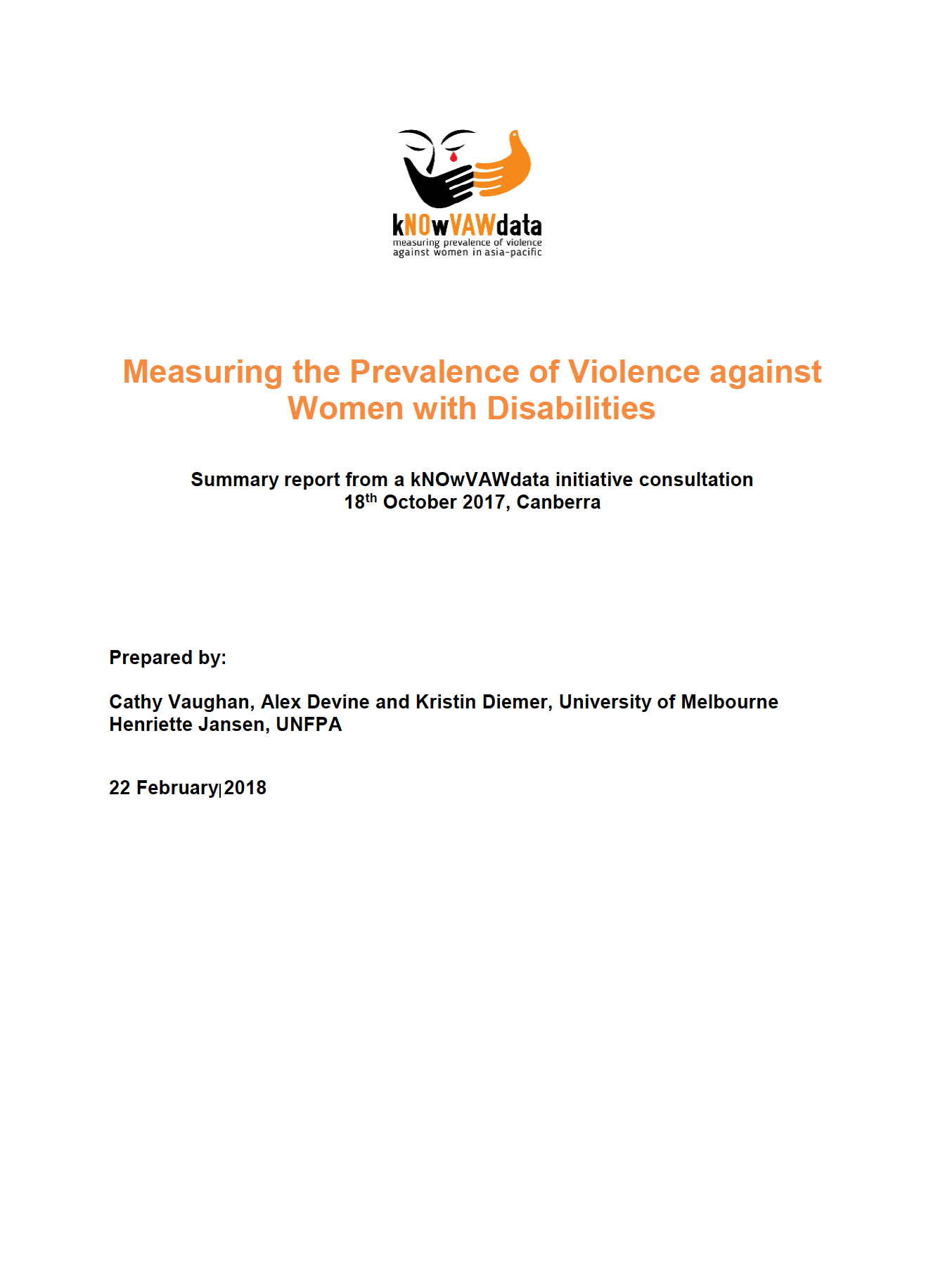 Cover of kNOwVAWdata report on Measuring the Prevalence of Violence against Women with Disabilities