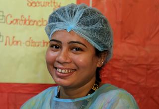 Mowsume Aktar, 25, certified midwife at a Bangladeshi Women Friendly Space in Ukhiya, Camp 11, on behalf of the International Rescue Committee