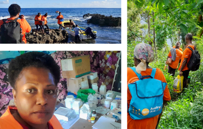This photo montage captures the relentless efforts of the midwives and their support teams navigating challenging terrain