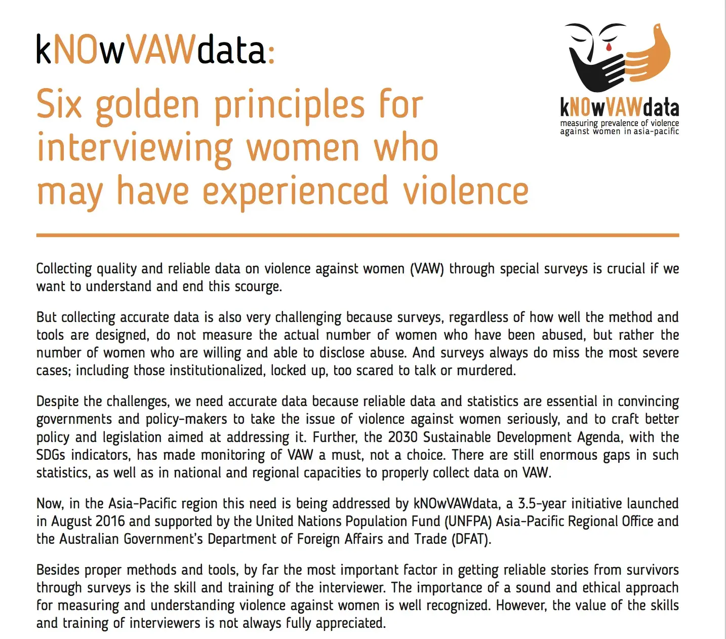 Six golden principles for interviewing women who may have experienced violence - kNOwVAWdata