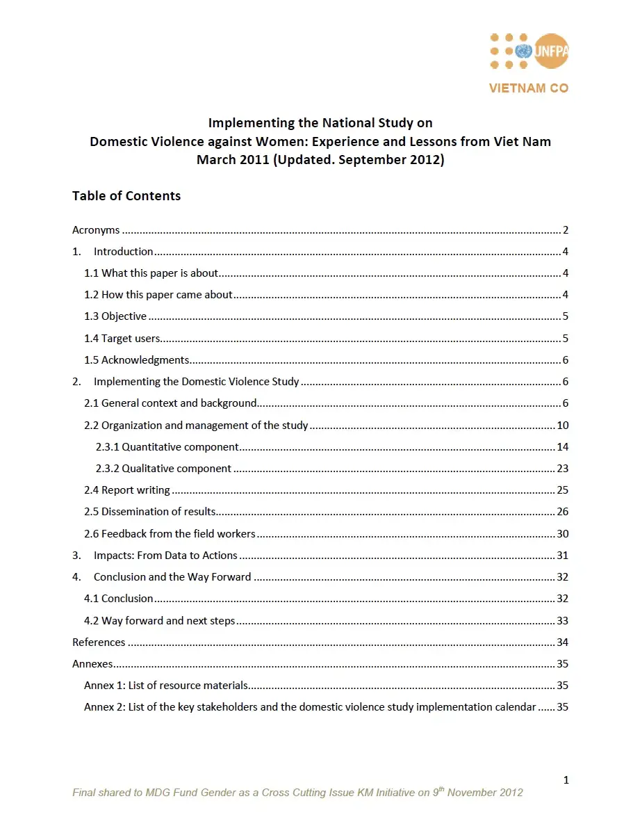 Implementing the National Study on Domestic Violence against Women: Experience and Lessons from Viet Nam