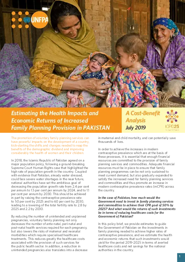 Pakistan Family Planning Cost Benefit Analysis