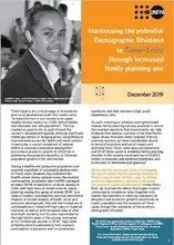 Harnessing The Potential Demographic Dividend in Timor-Leste Through Increased Family Planning Use