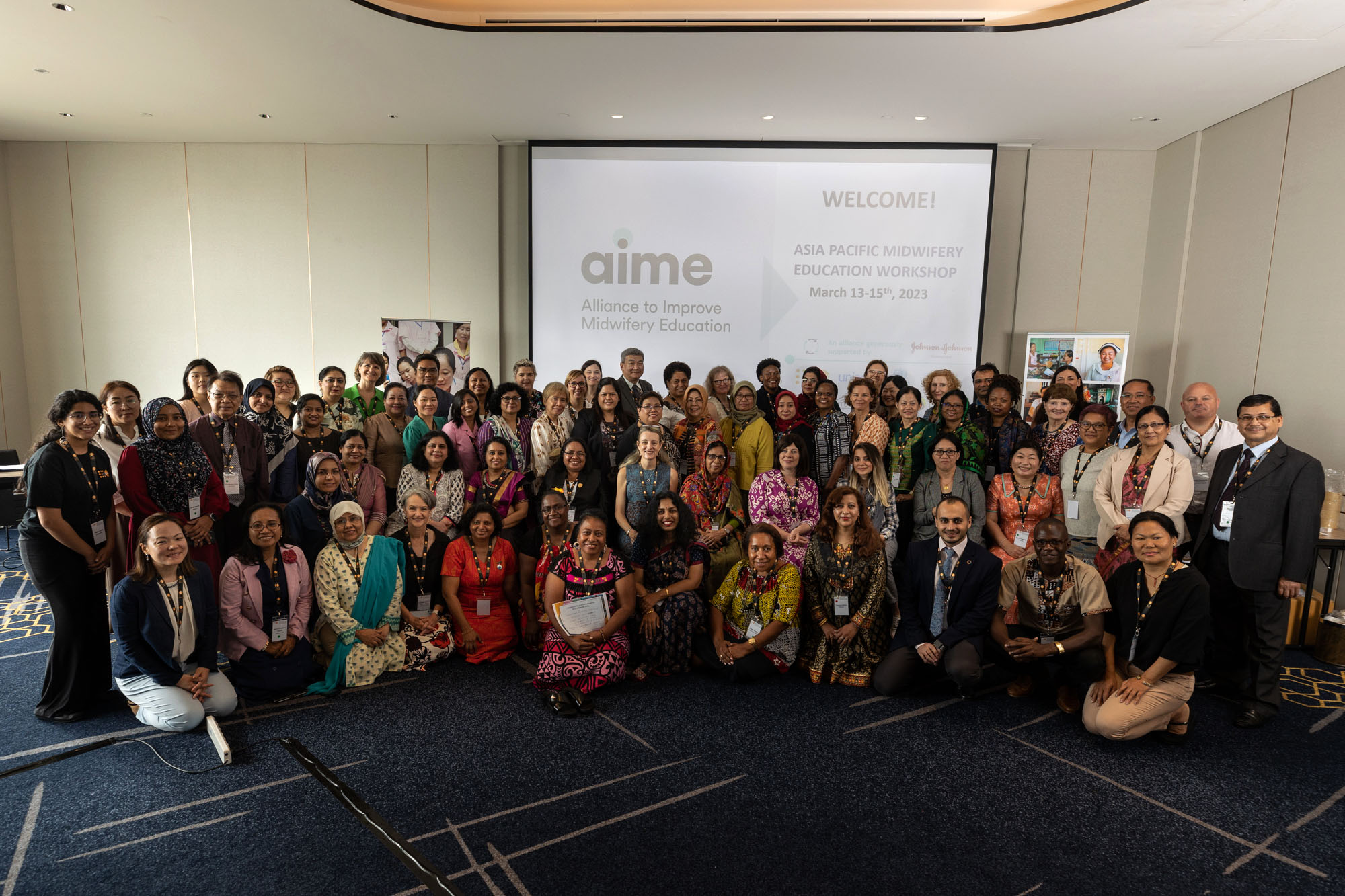 The Alliance to Improve Midwifery Education (AIME) partners and midwifery educators  and UNFPA staff gathered at the Asia-Pacific Regional Midwifery Education workshop